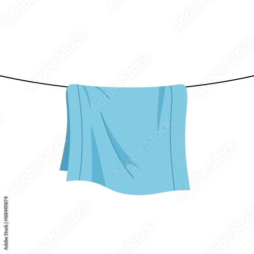 Minimalist light blue towel hanging on a clothesline against a clean white backdrop