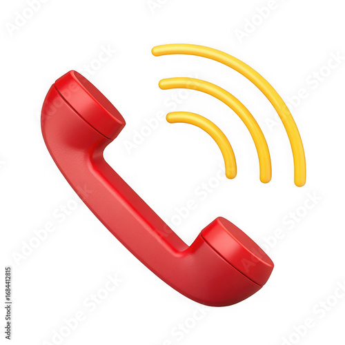 3d rendered red telephone handset with sound waves communication concept transparent background