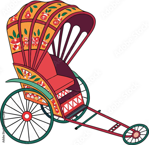 Traditional Colorful Rickshaw Vector Illustration – Asian Cultural Transport Design