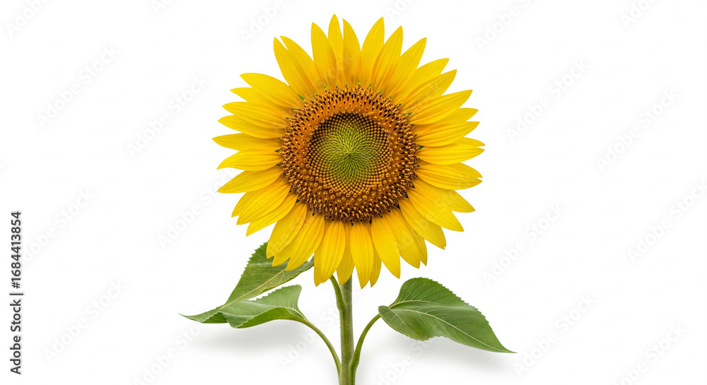 Obraz premium Bright Yellow Sunflower Blooming with Green Leaves on Isolated transparent background
