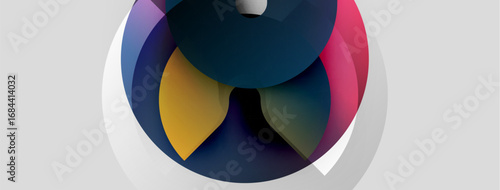 Abstract colorful overlapping circles create dynamic visual. Soft shadows suggest depth, modern design aesthetic.