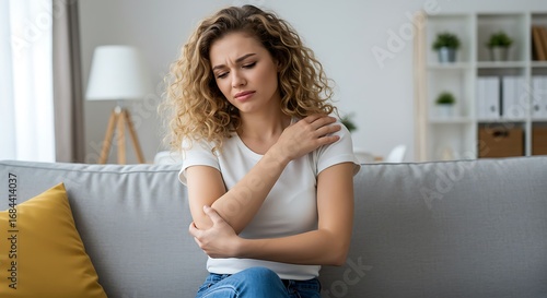 Free Download Young woman suffering from elbow pain at home - GFXLoad