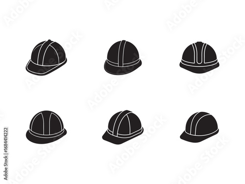 Construction Safety Helmets Icons Set Vector Illustration Various Hard Hats Safety Equipment for Industry and Building Sites