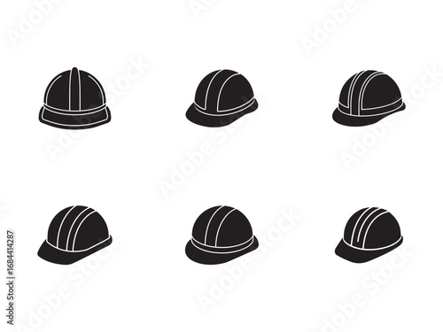 Construction Worker Hard Hats Silhouette Collection Safety First Protective Gear Concepts Vector Illustration for Engineering and Building Site Projects