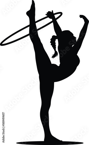 Silhouette of rhythmic gymnast performing with hoop
