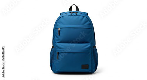 Blue Backpack with Zippers and Pockets on Isolated transparent background