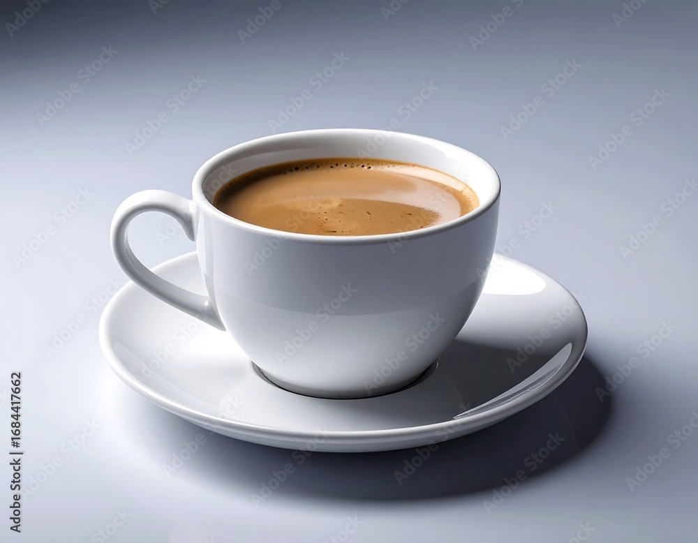 Obraz premium A white coffee cup filled with brown coffee, on a saucer