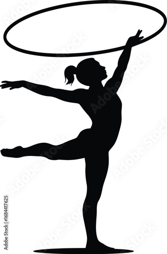 Silhouette of gymnast performing with hoop rhythmic gymnastics