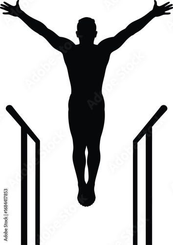 Gymnast performing on parallel bars gymnastics athlete