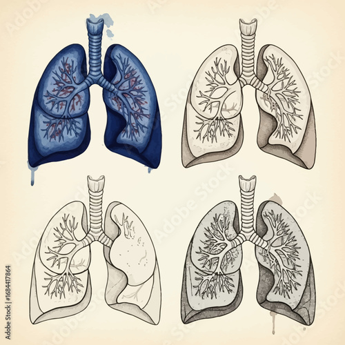 Artistic anatomical illustrations of human lungs and respiratory system.