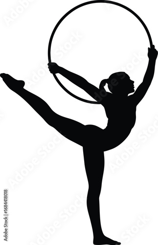 Silhouette of rhythmic gymnast with hoop rhythmic gymnastics
