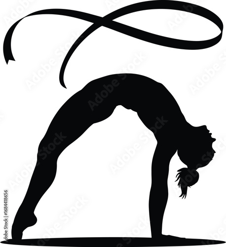 Gymnast performing ribbon routine rhythmic gymnastics