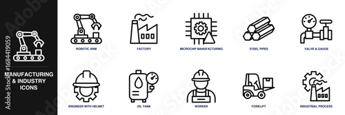 Manufacturing and Industry Line Icon Set