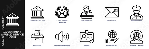 Government and Public Line Icon Set