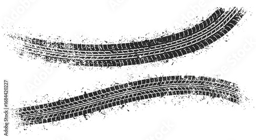 curved tire tracks showing detailed tread patterns on white background