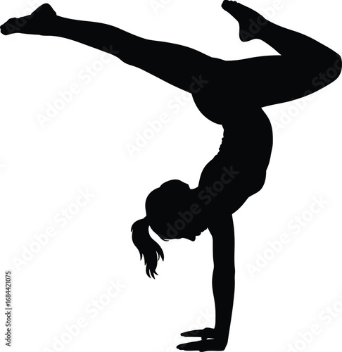 Athletic woman performing handstand silhouette athlete