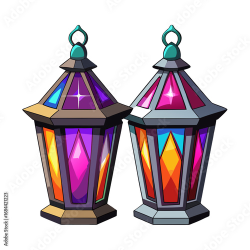 set of colorful lamps