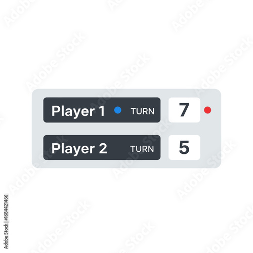 Digital scoreboard for competitive gaming or sport match with two players showcasing current scores