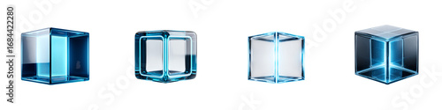 Abstract Blue Glass Cubes Isolated on White Background