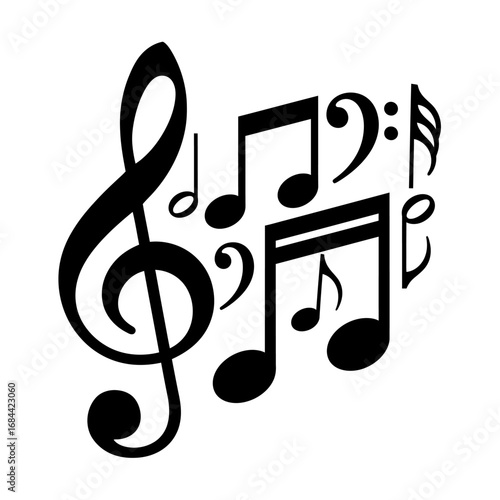 Harmonic vibrations: An expressive composition of musical notes in a silhouette design