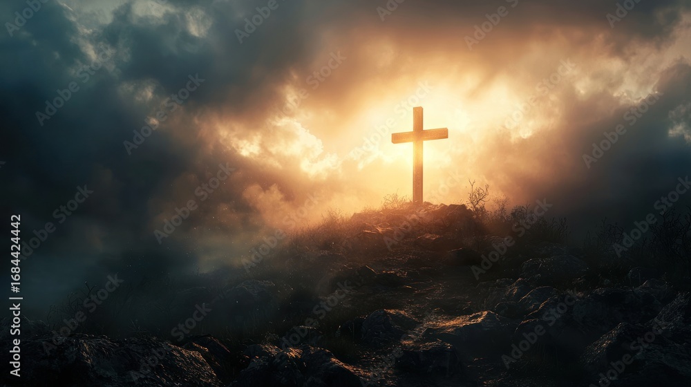 Fototapeta premium Cross stormy sky