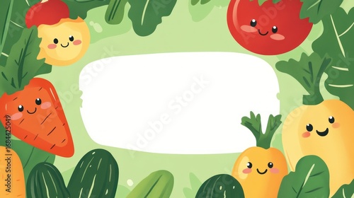 Cute cartoon vegetables frame; blank space for design; food illustration; kids' content