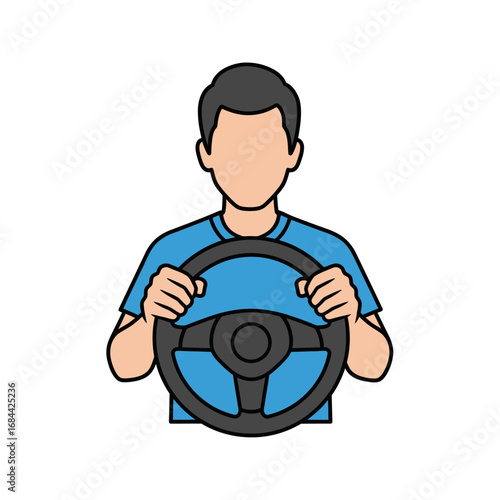 Illustration of a driver holding a steering wheel ready to embark on a journey illustration