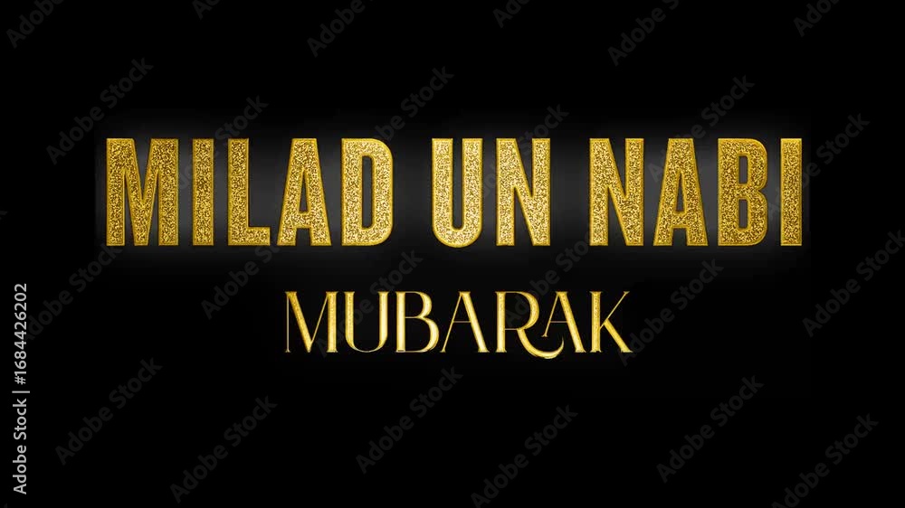 Milad un Nabi Mubarak Muslim Festival Arabic text design with black background golden glitters shine animation video