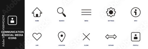 Communication and Social Media Line Icon Set