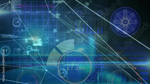 Wallpaper Mural Animation of network of connections over data processing on black background Torontodigital.ca