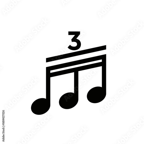 Black and white musical notation featuring a triplet symbol against a stark white backdrop