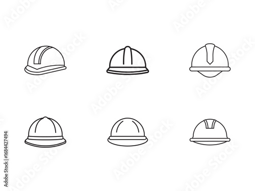Set of Construction Helmet Line Icons for Safety Protection and Industrial Use in Building and Engineering Projects Flat Design