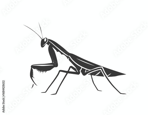 Praying Mantis Insect Vector Logo in Minimalist Black and White, Simple Design Ideal for Wildlife Branding and Nature Illustration
