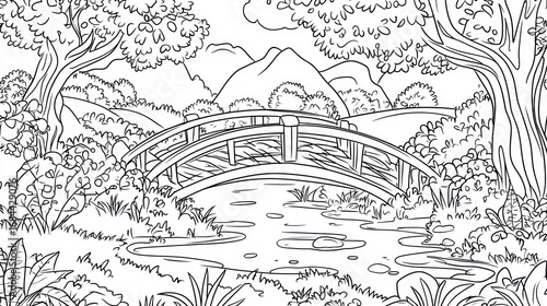 Wallpaper Mural Black and white landscape scene with a bridge Torontodigital.ca