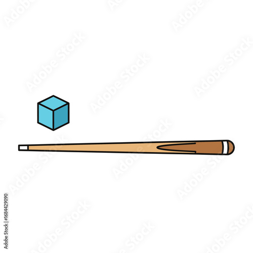 Minimalist depiction of billiard stick and chalk cube for game illustration or graphic resource