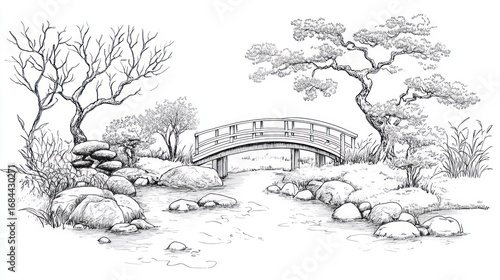 Wallpaper Mural Japanese Garden Scene with Bridge, Peaceful Landscape Torontodigital.ca