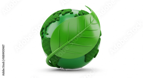 Green Earth Globe with Leaf Symbolizing Environmental Protection on Isolated transparent background
