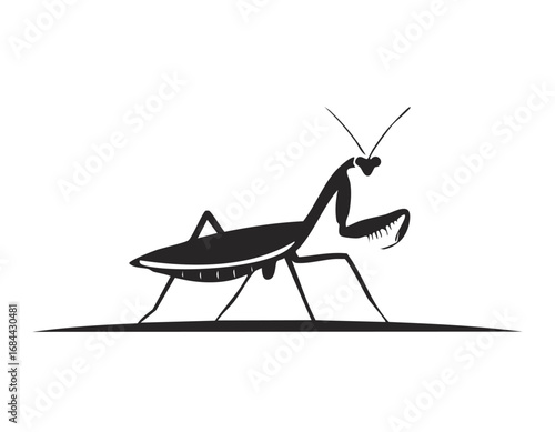 Praying Mantis Insect Bug Animal Vector Logo in Black and White, Minimalist and Simple Design, Perfect for Wildlife Branding, Nature Illustration, and Unique Animal Identity
