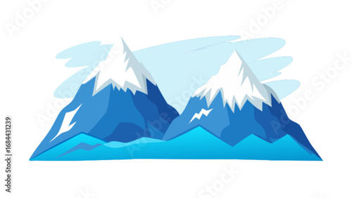 Cartoon mountain range vector illustration with snow peaks and blue sky landscape background image design