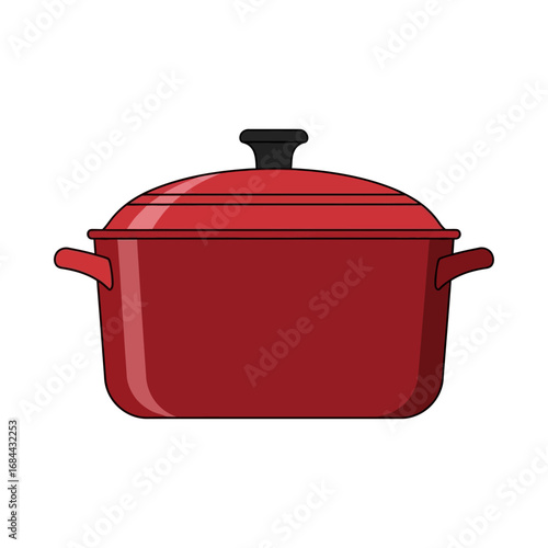 A vintage style red cooking pot with a lid illustration for culinary needs and design projects