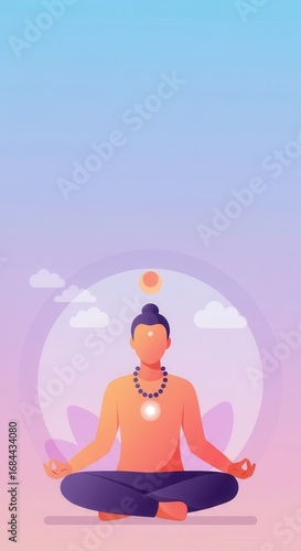 Wallpaper Mural A serene figure meditates in a lotus posture, bathed in soft pastel hues, against a tranquil sky backdrop. Torontodigital.ca