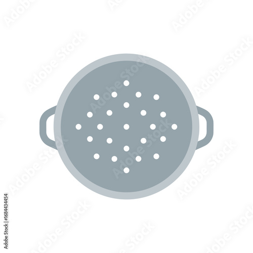 Minimalist colander illustration with symmetrical perforations and neutral gray tones for culinary