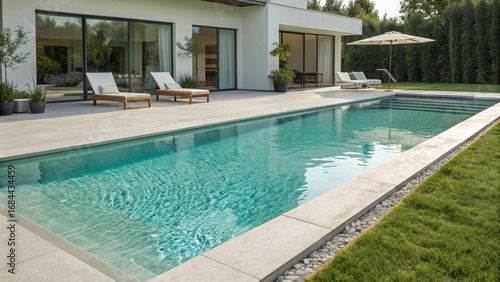 Wallpaper Mural Luxurious Modern Swimming Pool with Grass Edges and Minimalist Outdoor Furniture in Villa Garden Torontodigital.ca