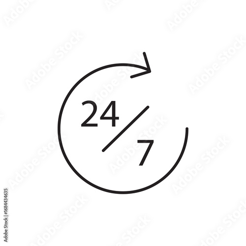 Twenty four seven, 24 hours a day and 7 days a week vector simple trendy style illustration for web and app..eps