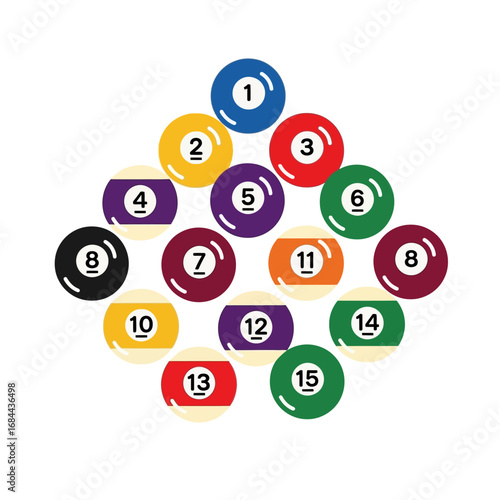 Geometric arrangement of vibrant billiard balls a colorful pattern for leisure or recreation