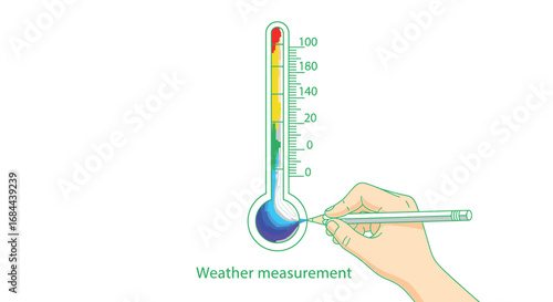 Vector art of weather measurement with a thermometer and a hand holding a pen
