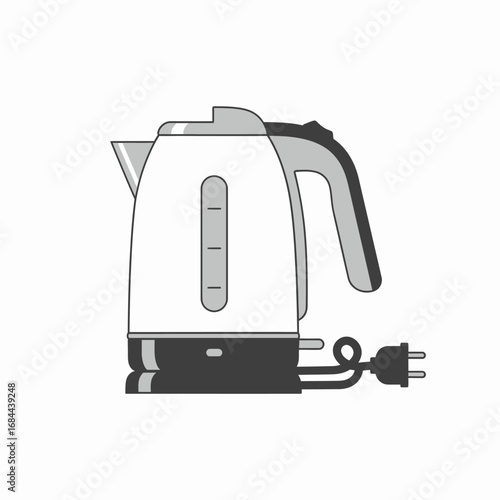 Sleek kettle illustration on white background emphasizing functionality and modern kitchen
