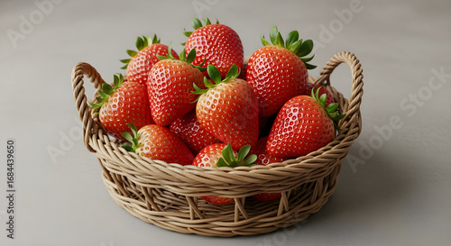 Fresh, ripe strawberries overflowing a woven basket, perfect for healthy eating and treats