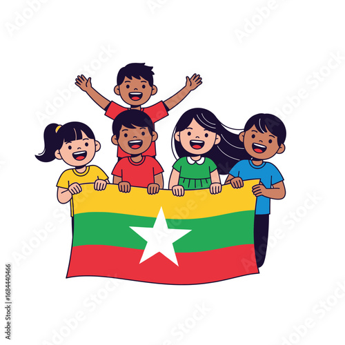 Joyful youthful expression celebrating heritage and unity while holding a vibrant flag image