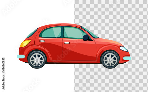 Side view of a modern red compact hatchback vehicle. Cartoon vector illustration of a passenger automobile isolated on a transparent background